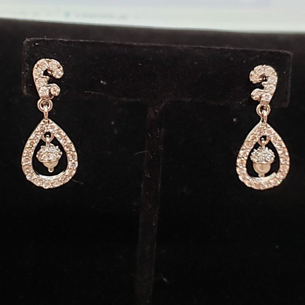 Crystal and Pearl Tear Drop Clip On Earrings